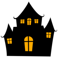 castillo negro de halloween. silueta de dibujos animados de la casa embrujada. png