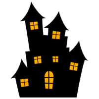 Halloween black castle. Haunted house cartoon silhouette. png
