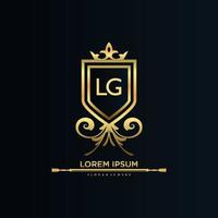 LG Letter Initial with Royal Template.elegant with crown logo vector, Creative Lettering Logo Vector Illustration.