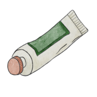 ilustración acuarela pasta de dientes útiles escolares png