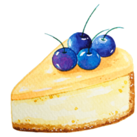 postre de pintura de tarta de queso y arándanos acuarela. png