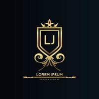 LJ Letter Initial with Royal Template.elegant with crown logo vector, Creative Lettering Logo Vector Illustration.