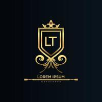 LT Letter Initial with Royal Template.elegant with crown logo vector, Creative Lettering Logo Vector Illustration.