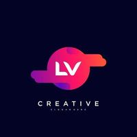 LV Initial Letter logo icon design template elements with wave colorful art vector