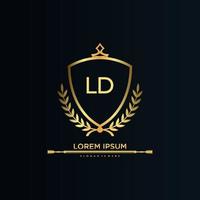 LD Letter Initial with Royal Template.elegant with crown logo vector, Creative Lettering Logo Vector Illustration.