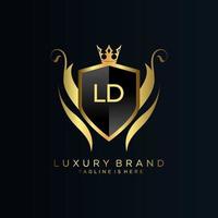 LD Letter Initial with Royal Template.elegant with crown logo vector, Creative Lettering Logo Vector Illustration.