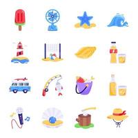 Collection of Beach Fun Flat Icons vector