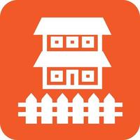 House with Fence Glyph Round Background Icon vector