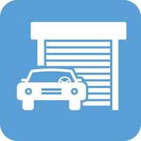 Car infront of Garage Glyph Round Background Icon vector