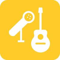 Guitar and Mic Glyph Round Background Icon vector