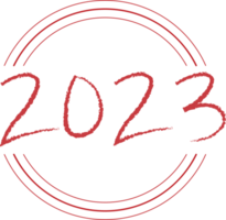 2023 frohes neues Jahr numerisch. Grunge-Pinselstrich-Text mit Bogen png