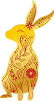Chinese New Year Gold Gradient Zodiac Rabbit with Red Floral Ornament png