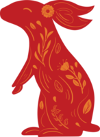 Chinese nieuw jaar rood dierenriem konijn met oranje bloemen ornament png