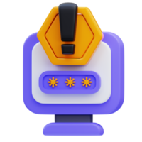 3d rendering of cyber security icon illustration wrong password warning png