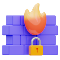 renderização de ilustração de ícone de segurança cibernética de firewall seguro 3D png