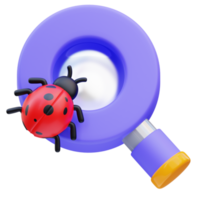 3d rendering of magnifying glass cyber security icon illustration looking for bugs png