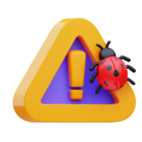 Representación 3d de advertencia de error de ilustración de icono de seguridad cibernética png