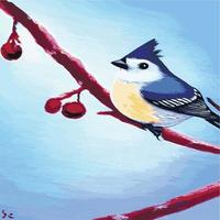 Vector realistic detailed vector illustration winter birds branches. Winter design elements Christmas, holidays. sitting branch. Winter background. Tree branch without leaves with flying birds.