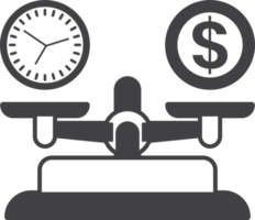 Money and time are on the scales illustration in minimal style png