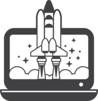 ordinateur portable et illustration de fusée dans un style minimal png
