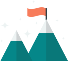 la bandera colocada en la cima de la ilustración de la montaña en un estilo mínimo png