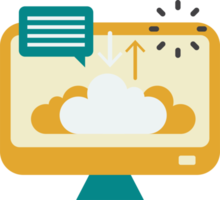 Uploading data by a desktop computer illustration in minimal style png