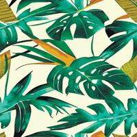 Jungle vector illustration with tropical leaves patern. Trendy summer print. Exotic seamless pattern. turquoise and green tropical leaves. Exotic jungle wallpaper.