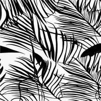 hojas exóticas de patrones sin fisuras en blanco y negro. Fondo decorativo elegante vector abstracto. hojas de palma tropical, patrón floral vectorial sin costuras de hoja de selva. fondo de pantalla de estilo tropical grunge.