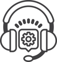 Over ear headphones and cogs illustration in minimal style png