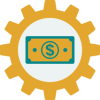 money and cogs illustration in minimal style png