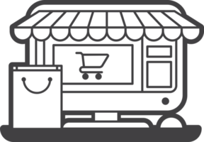 Desktop computers and online stores illustration in minimal style png