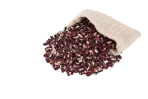 feijão colorido, sementes de feijão vermelho e branco em um saco de linho, png, fundo transparente. png