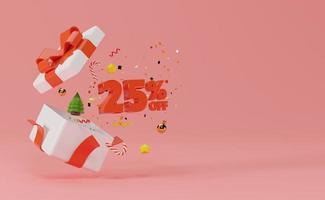 3D surprise box with 25 percent discount Off on pink background photo