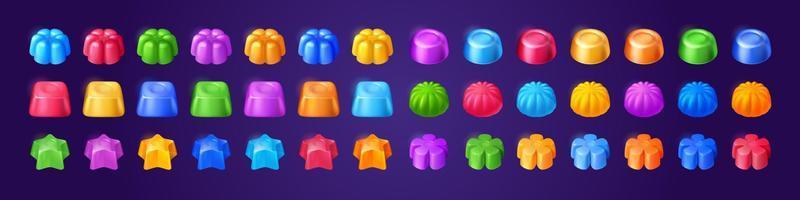 Jelly candies, game icons, ui buttons, assets set vector