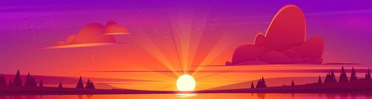 Sunset landscape with lake and trees vector