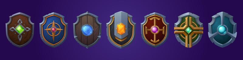 Set of game shields cartoon fantasy medieval armor vector