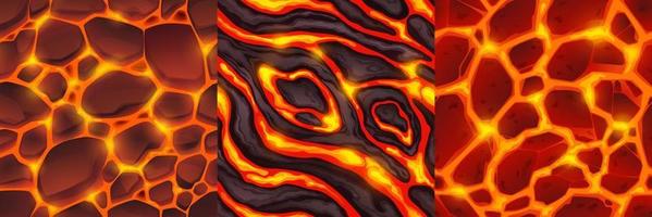 Lava seamless textures for game, backgrounds set vector