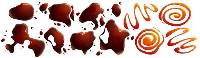 Spill soy or teriyaki hot sauces puddles and drips vector