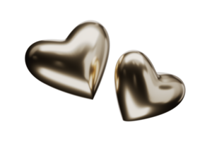 Golden hearts without background 3d render. png