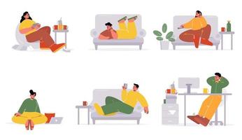 Lazy people relax and procrastination concept vector