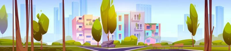 Summer landscape with city park and eco houses vector