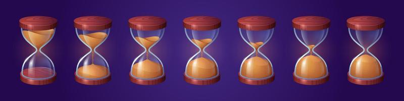 Hourglass animation sprite sheet, glass clock vector
