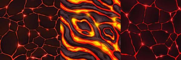 texturas de flujos de lava líquida y grietas en el suelo vector