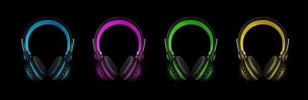 Neon headphones for listen music, dj audio headset vector