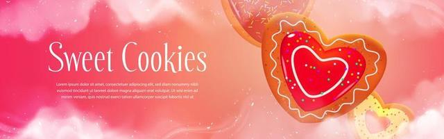 Sweet cookies banner with biscuits in heart shape vector