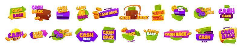 Icons of cash back offers. Concept of refund money vector