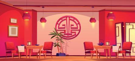 Chinese restaurant empty interior cartoon vector