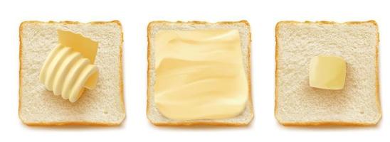 Square slices of bread with butter curl vector