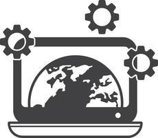 laptop and cogs illustration in minimal style vector
