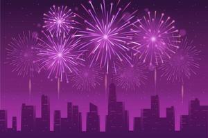 Firework Background with City Skyline vector